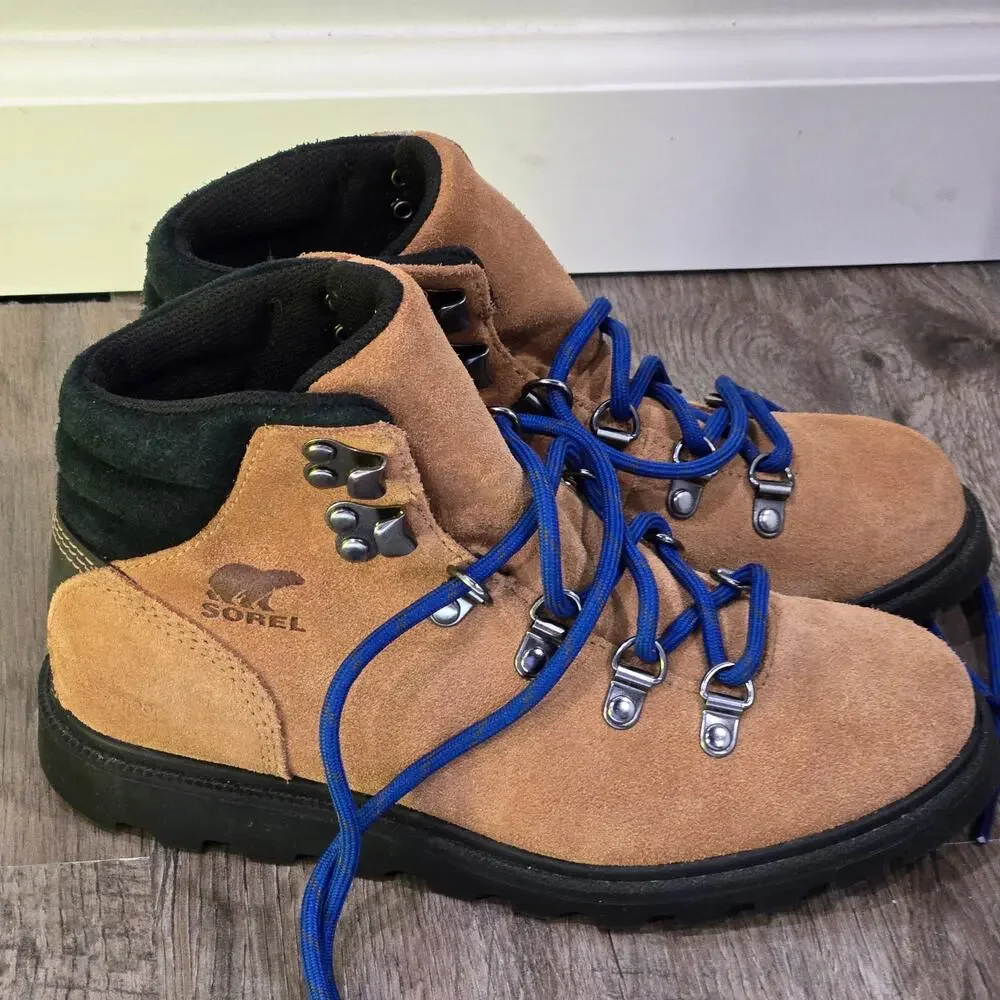 Sorel Madison Hiker Boots Shoes Camel Tan Leather Waterproof Youth Lace Up 2 New